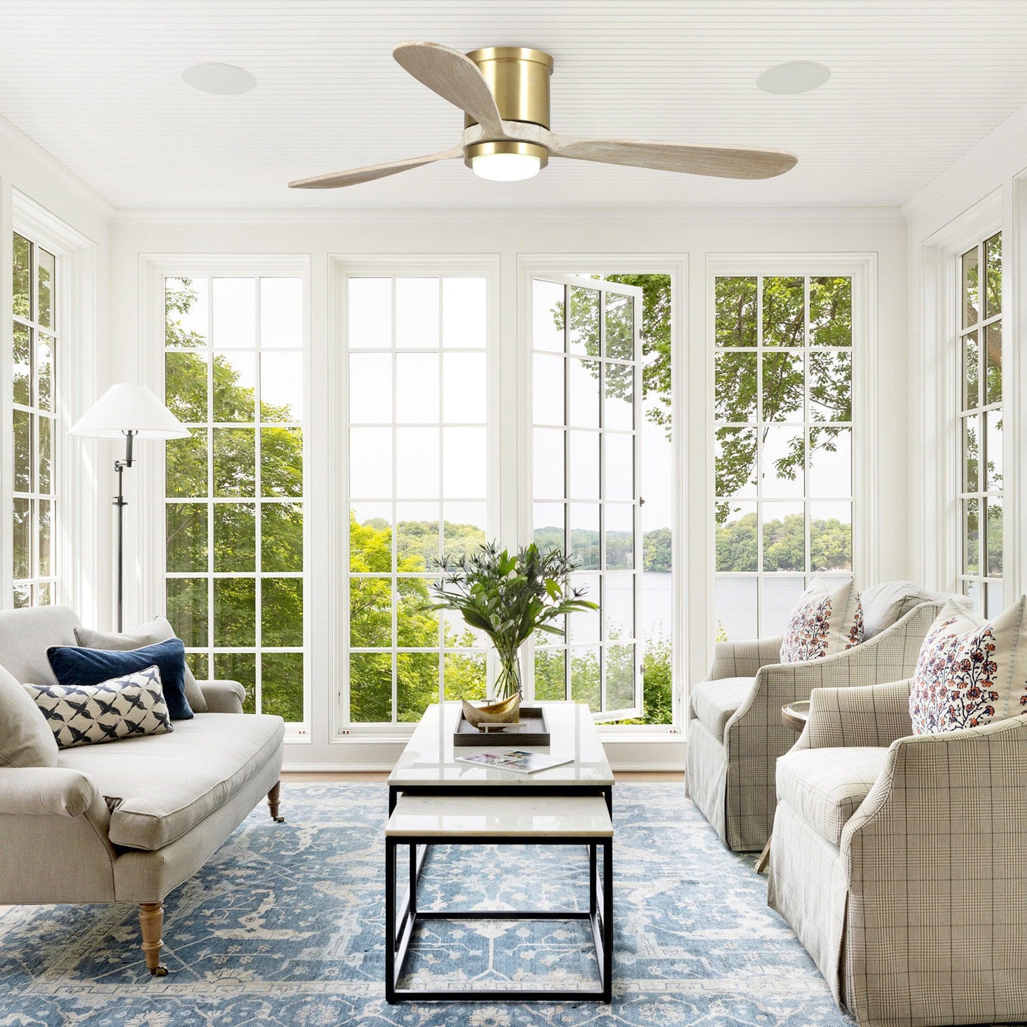 52" Mayna Modern Flush Mount Reversible Ceiling Fan with LED Lighting and Remote Control - ParrotUncle