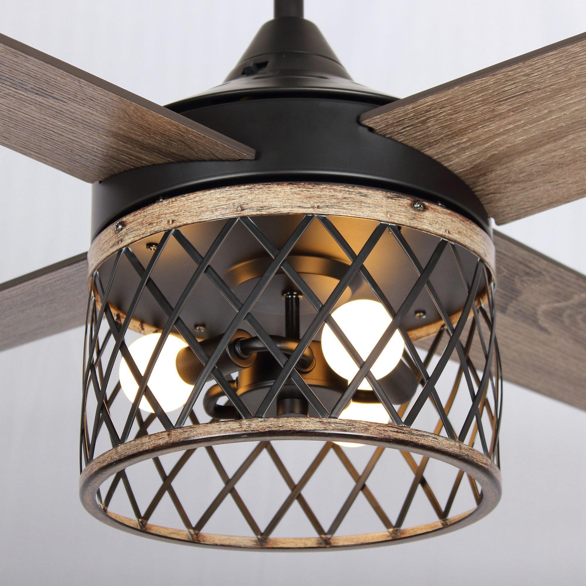 52" Mirelle Farmhouse Downrod Mount Reversible Ceiling Fan with Lighting and Remote Control - ParrotUncle