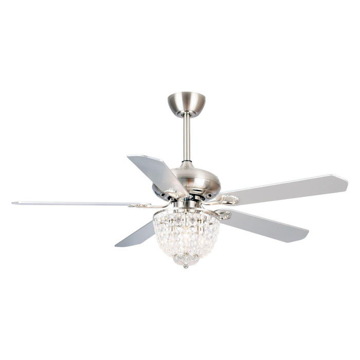 52" Murillo Modern Brushed Nickel Downrod Mount Reversible Crystal Ceiling Fan with Lighting and Remote Control - ParrotUncle