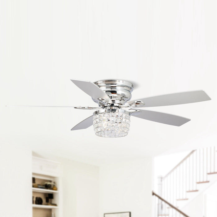 52" Panipat Modern Chrome Flush Mount Reversible Crystal Ceiling Fan with Lighting and Remote Control - ParrotUncle