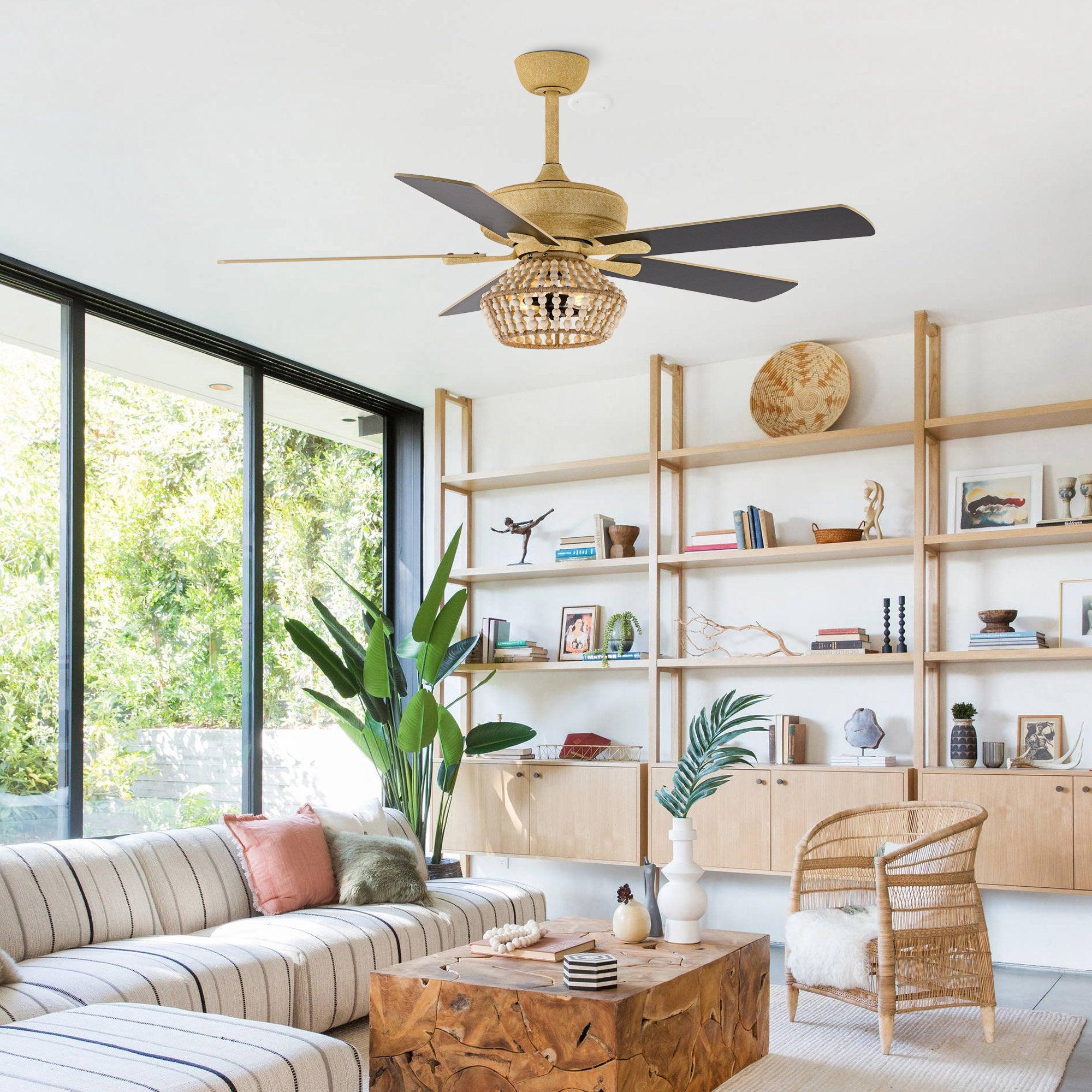 52" Pune Farmhouse Downrod Mount Reversible Ceiling Fan with Lighting and Remote Control - ParrotUncle