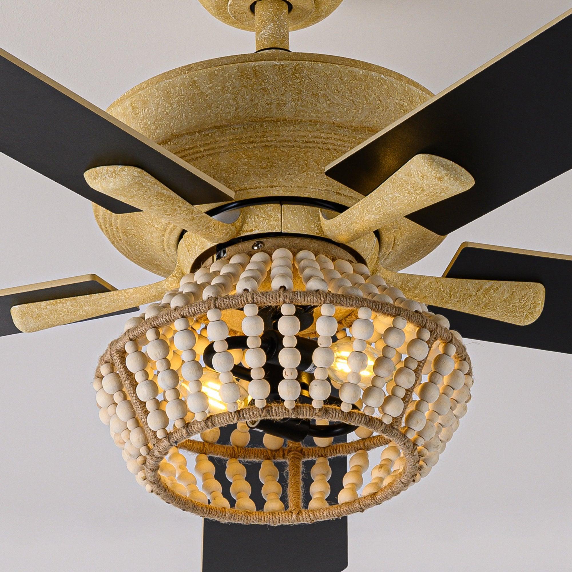 52" Pune Farmhouse Downrod Mount Reversible Ceiling Fan with Lighting and Remote Control - ParrotUncle
