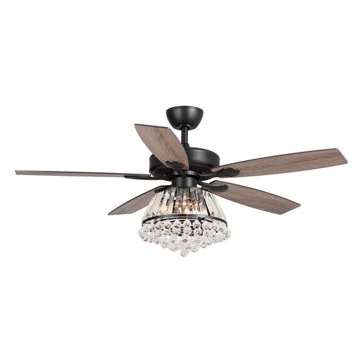 52" Walnut Modern Downrod Mount Reversible Crystal Ceiling Fan with Lighting and Remote Control - ParrotUncle
