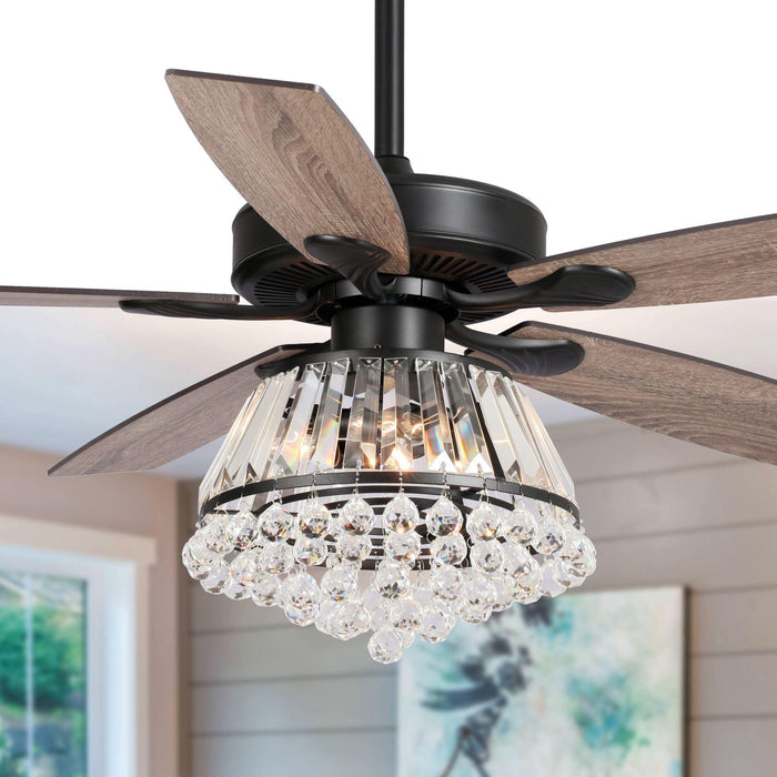 52" Walnut Modern Downrod Mount Reversible Crystal Ceiling Fan with Lighting and Remote Control - ParrotUncle