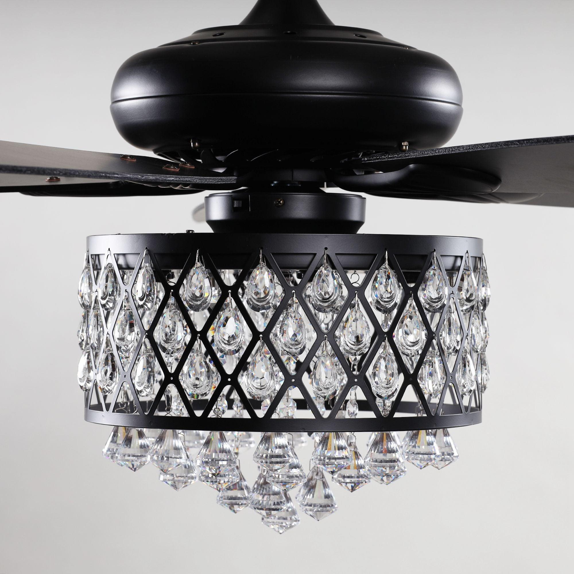 52" Wethington Modern Downrod Mount Reversible Crystal Ceiling Fan with Lighting and Remote Control - ParrotUncle