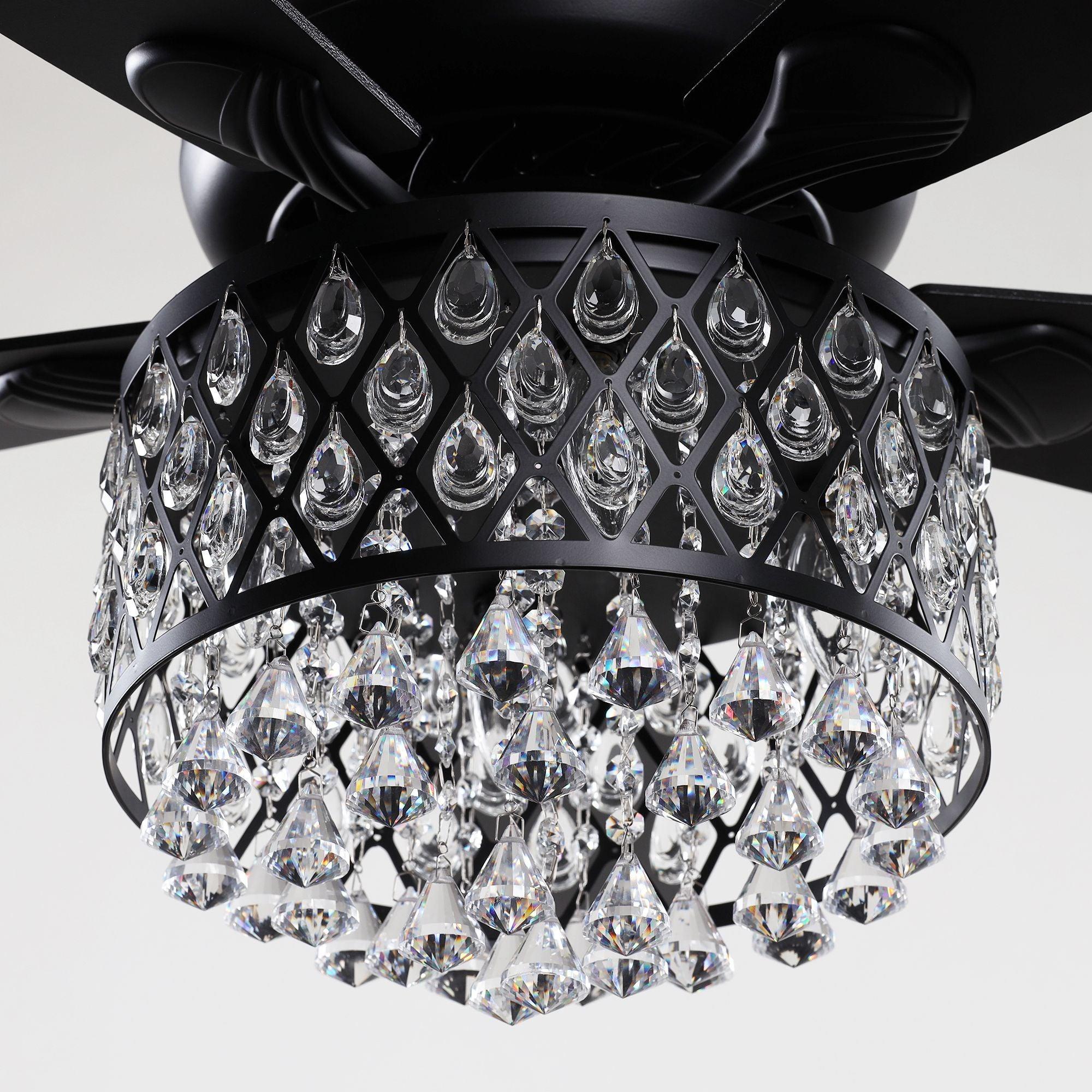 52" Wethington Modern Downrod Mount Reversible Crystal Ceiling Fan with Lighting and Remote Control - ParrotUncle