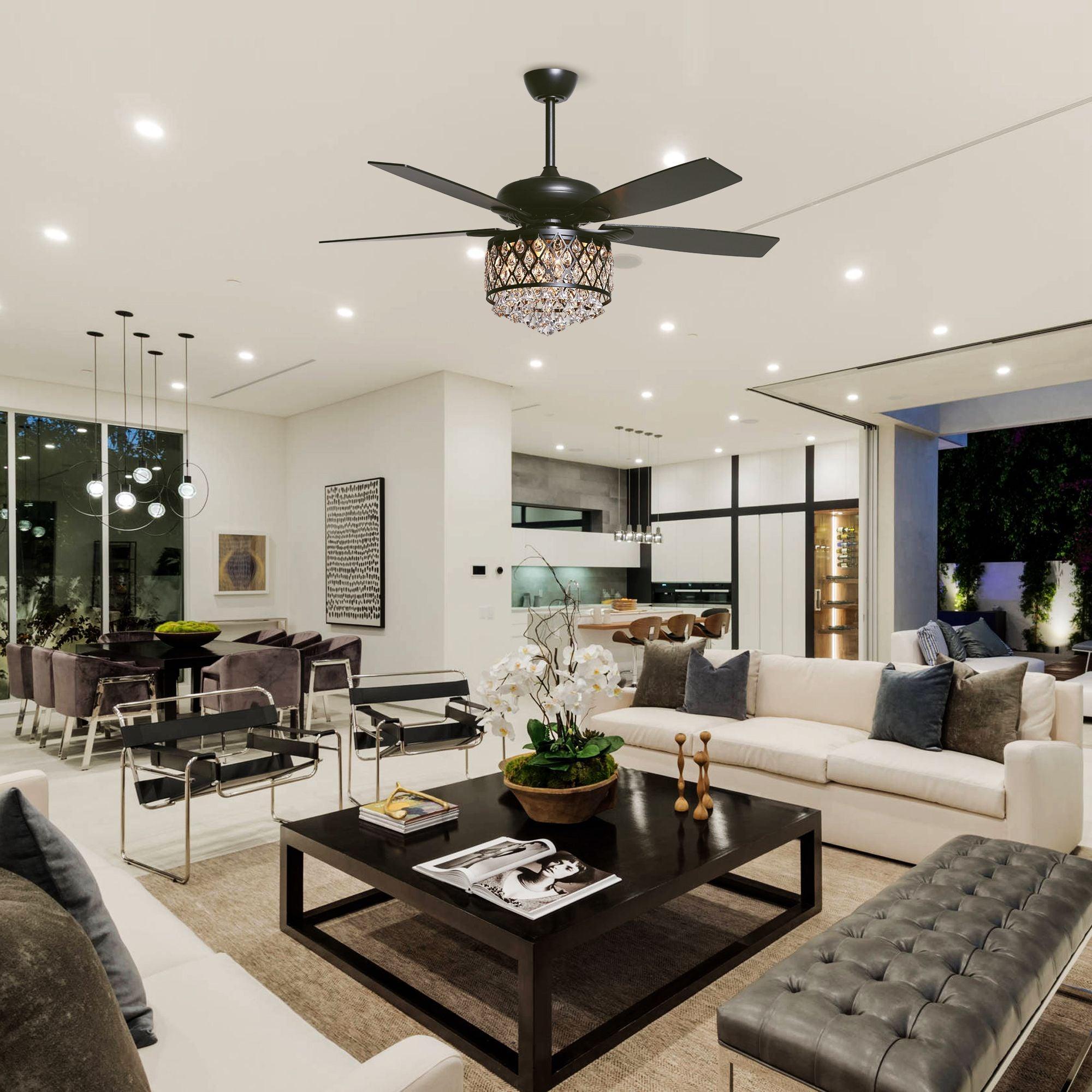 52" Wethington Modern Downrod Mount Reversible Crystal Ceiling Fan with Lighting and Remote Control - ParrotUncle