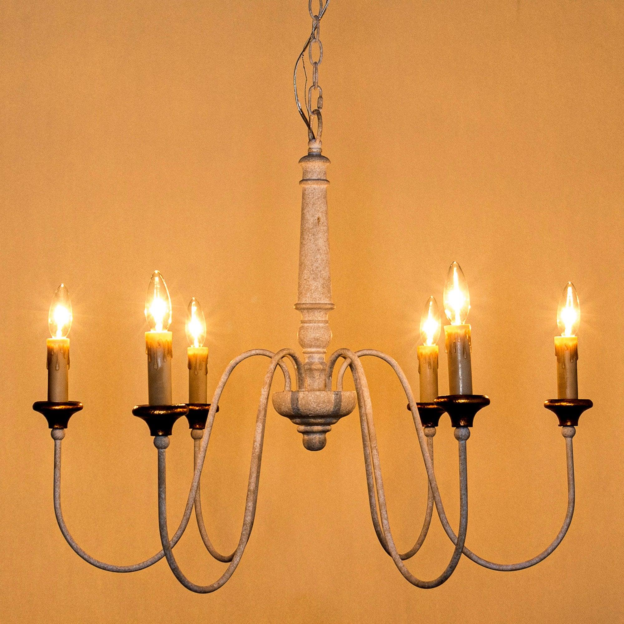 6-Light French Country Candle-Style Chandelier in Distressed - ParrotUncle