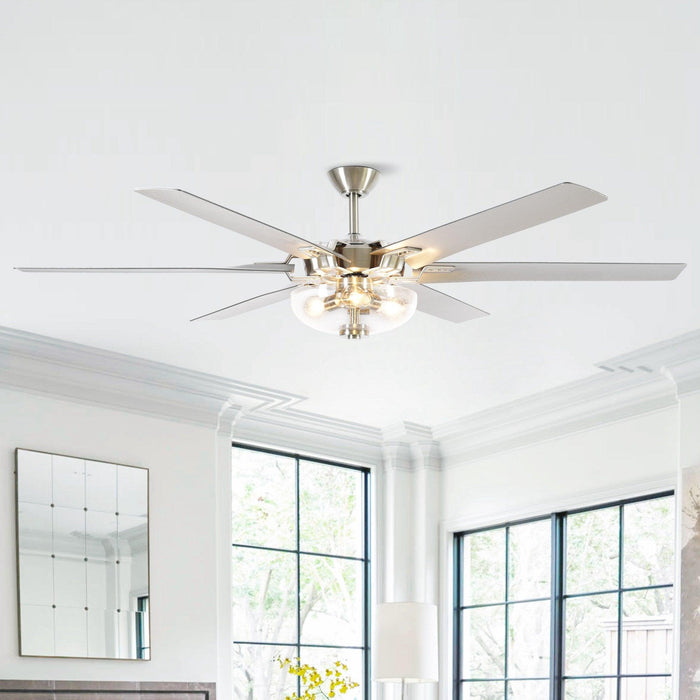 70" Modern Brushed Nickel DC Motor Downrod Mount Ceiling Fan with Lighting and Remote Control - ParrotUncle