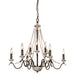 9-Light Distressed White Chandelier with Wood Beaded Accents - ParrotUncle