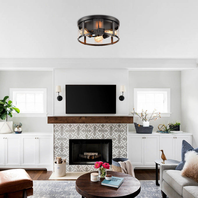 Black 3-Light Farmhouse Flush Mount Ceiling Light - ParrotUncle