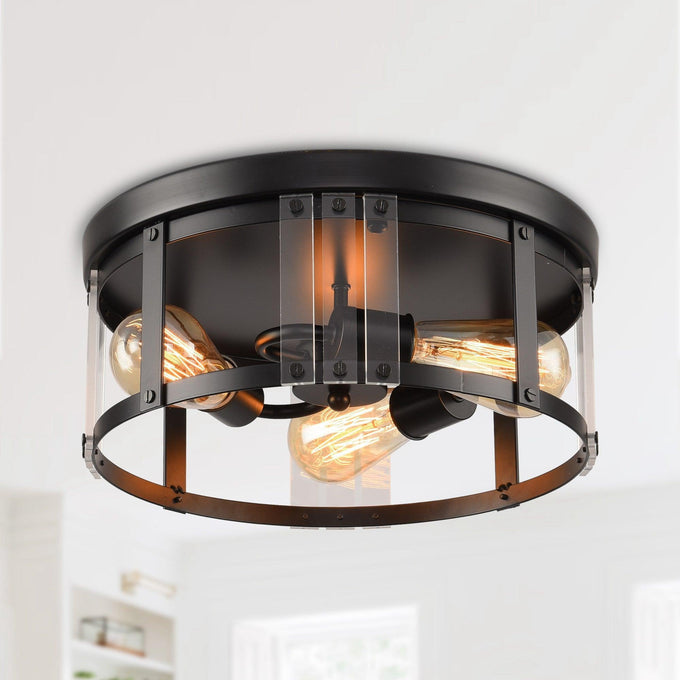 Black 3-Light Farmhouse Flush Mount Ceiling Light - ParrotUncle