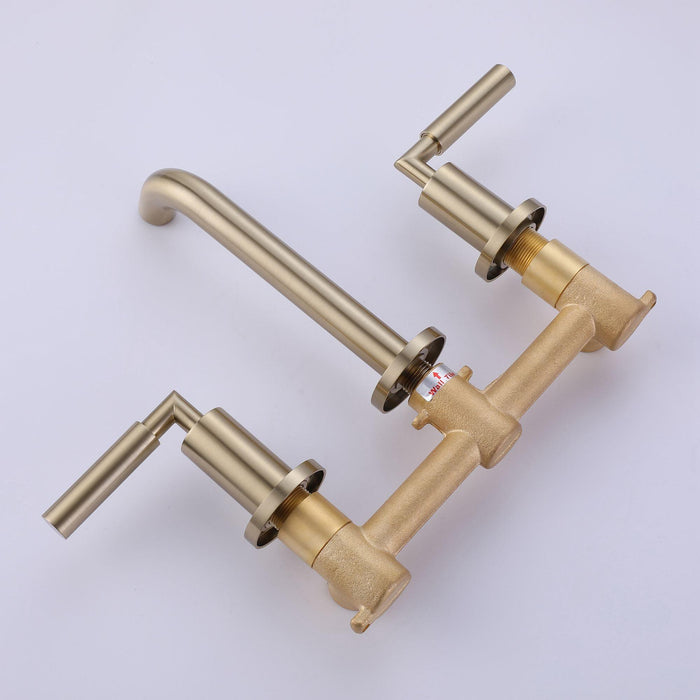 Brushed Gold Round Double Handle Wall Bathroom Faucet - ParrotUncle