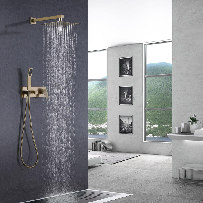 Brushed Gold Square Dual Handle Dual Function Bathroom Shower Set - ParrotUncle