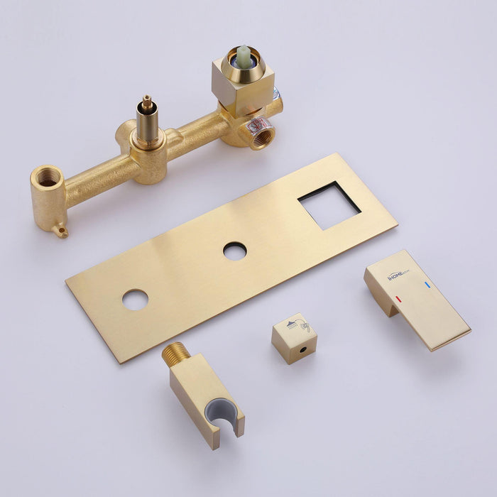 Brushed Gold Square Dual Handle Dual Function Bathroom Shower Set - ParrotUncle