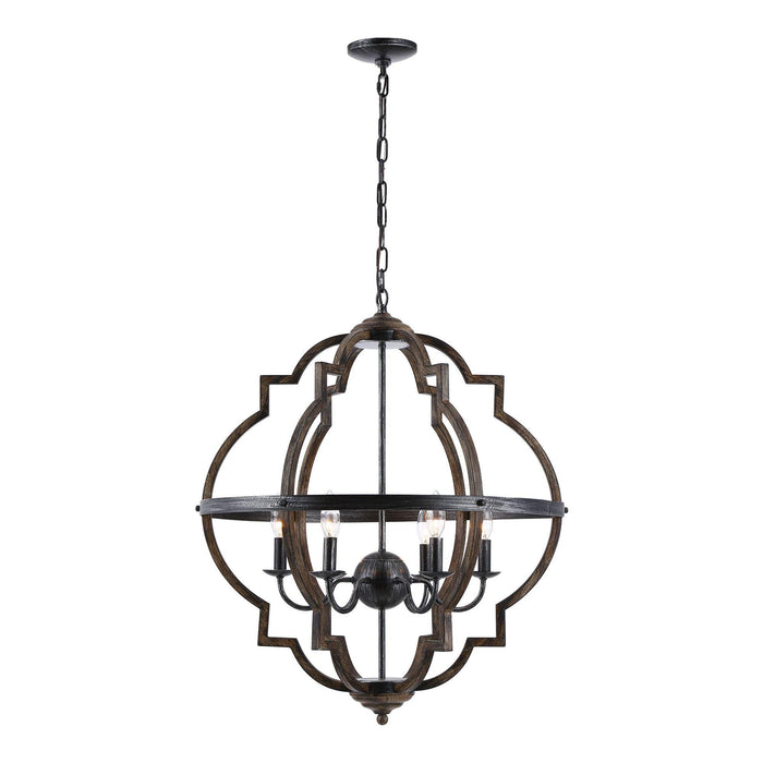 Cambon 6-Light Distressed Black and Brushed Wood Lantern Geometric Chandelier - ParrotUncle