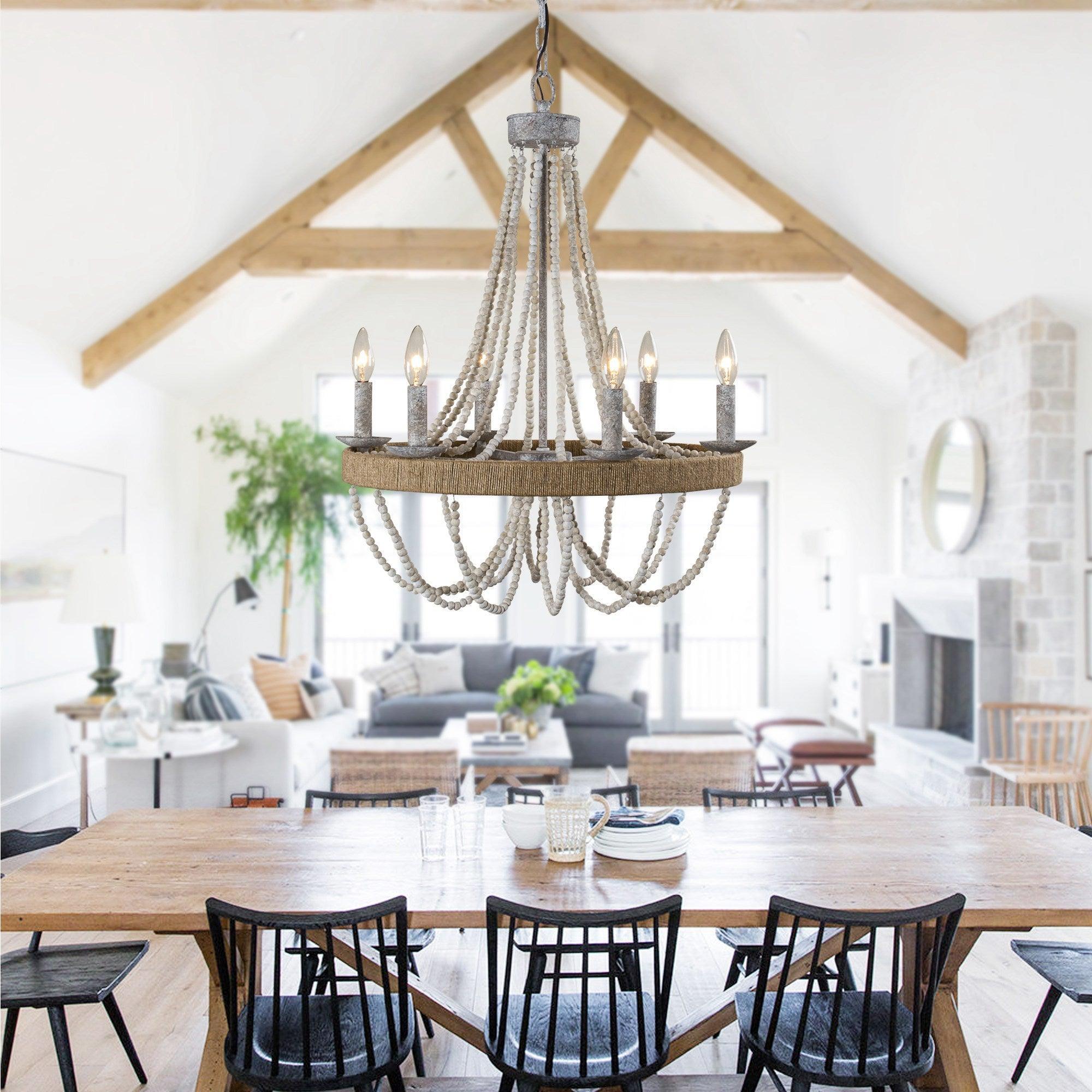 Chokio 6-Light Wood Bead Chandelier - ParrotUncle
