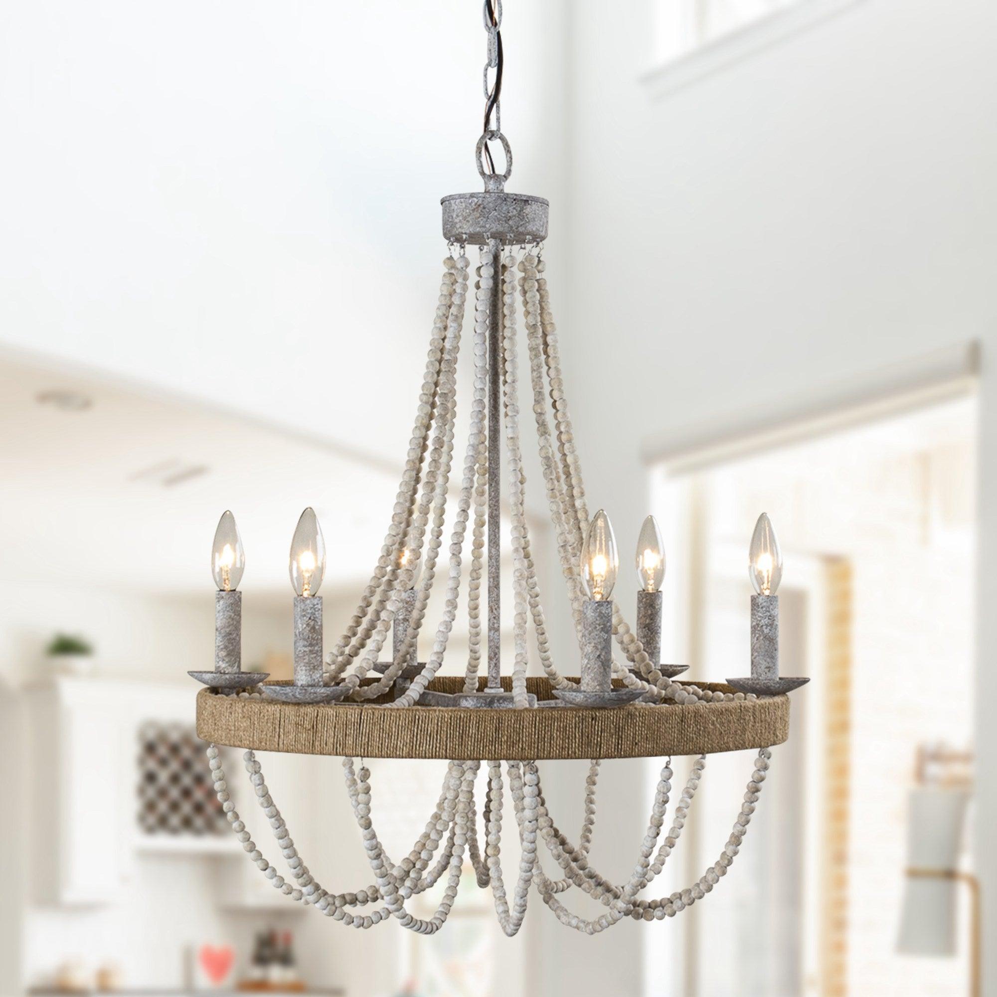 Chokio 6-Light Wood Bead Chandelier - ParrotUncle