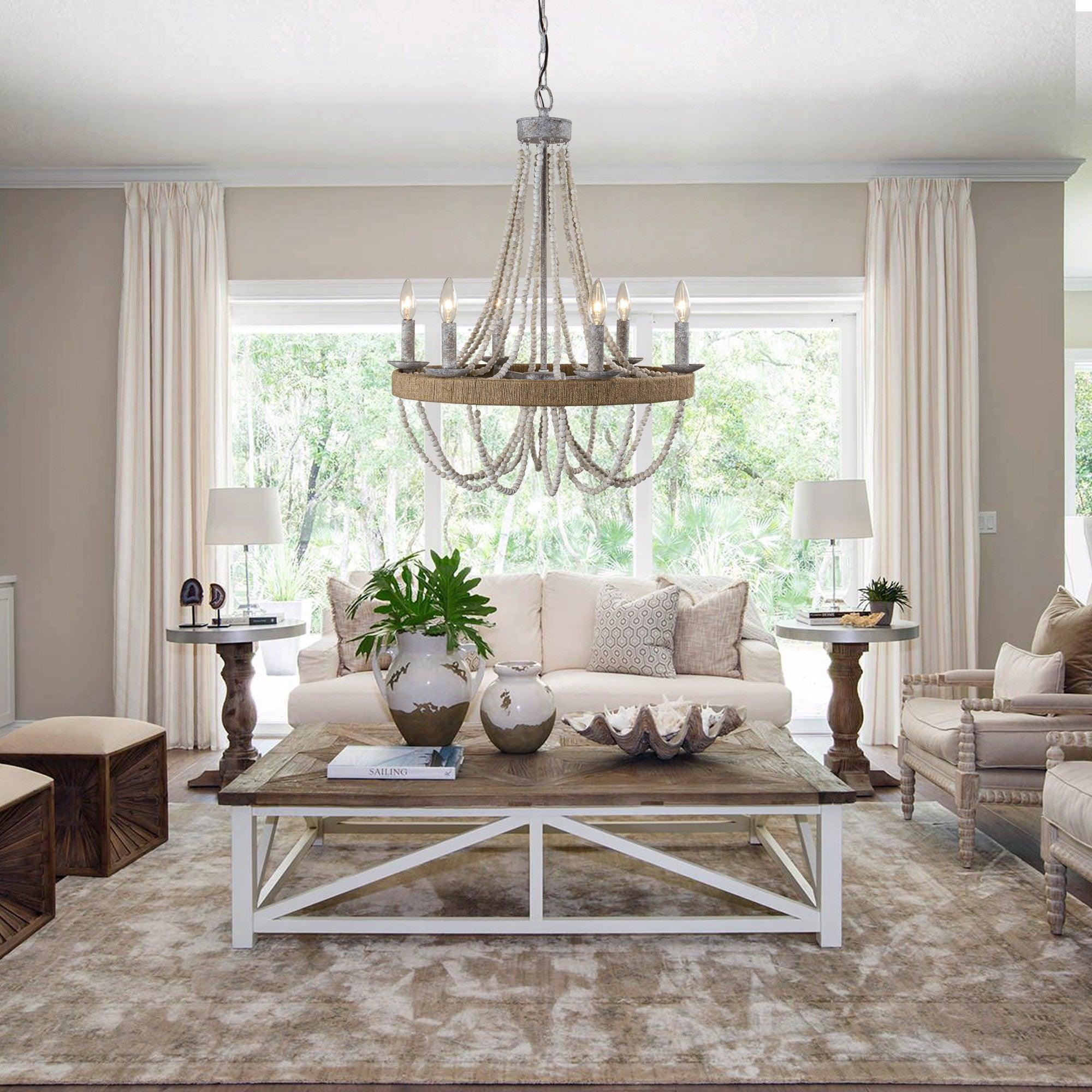 Chokio 6-Light Wood Bead Chandelier - ParrotUncle