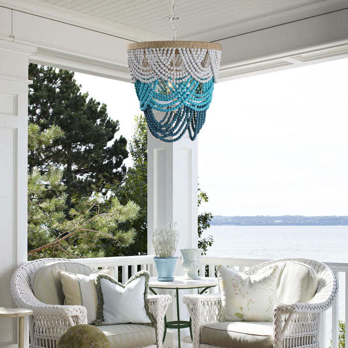 Hatfield 4-Light Bohemia Style Ombre Wood Beaded Tiered Chandelier - ParrotUncle