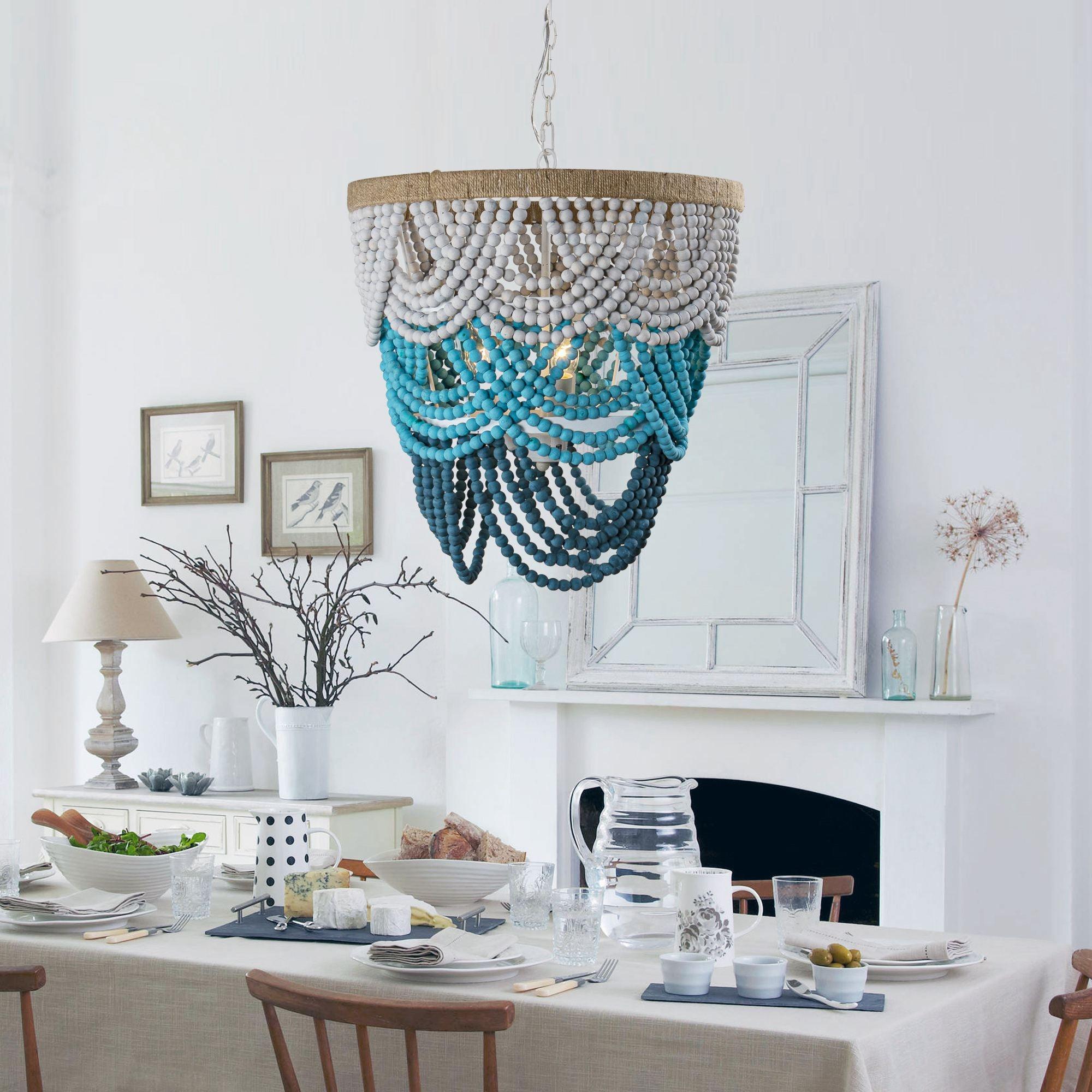 Hatfield 4-Light Bohemia Style Ombre Wood Beaded Tiered Chandelier - ParrotUncle