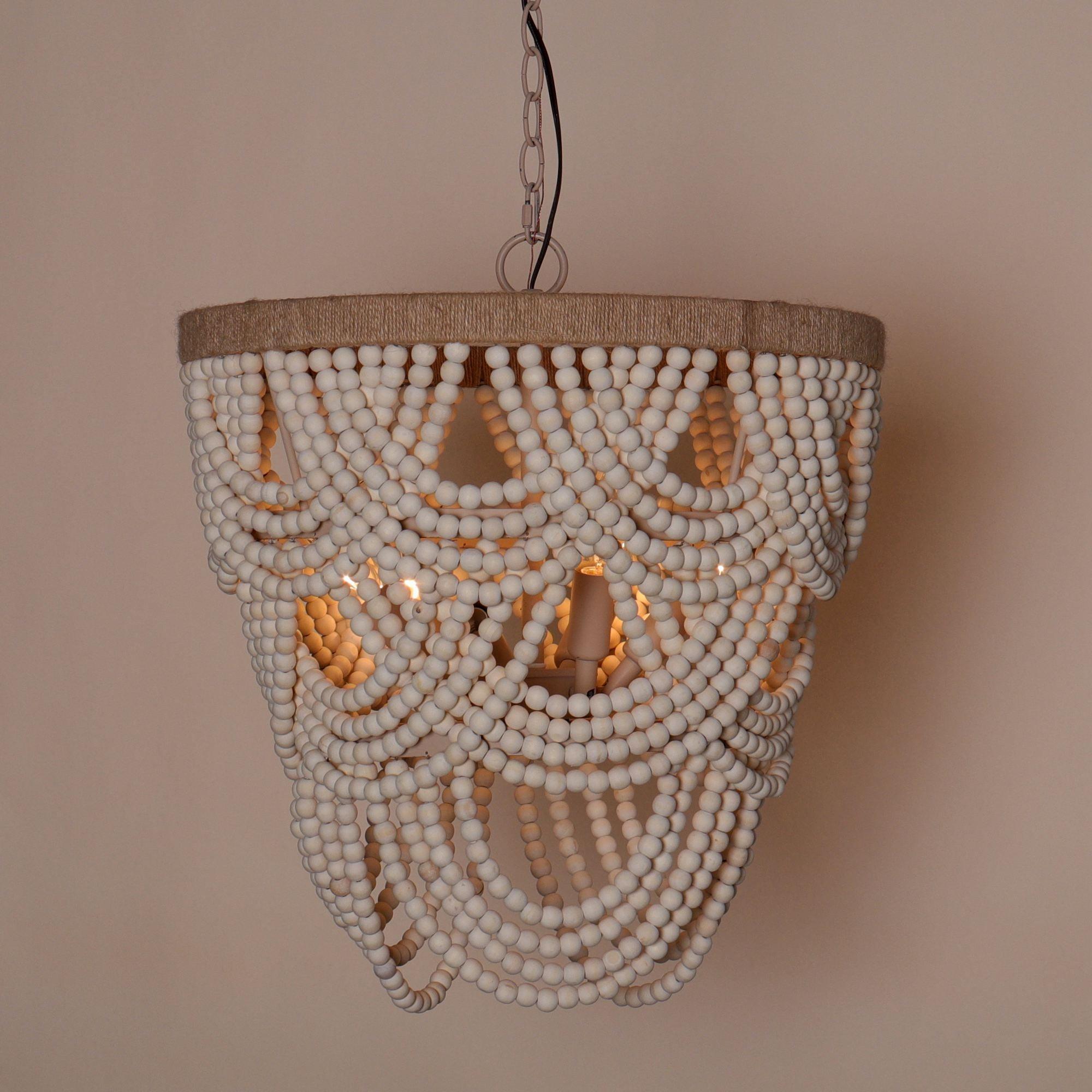 Hatfield 4-Light Bohemia Style Ombre Wood Beaded Tiered Chandelier - ParrotUncle