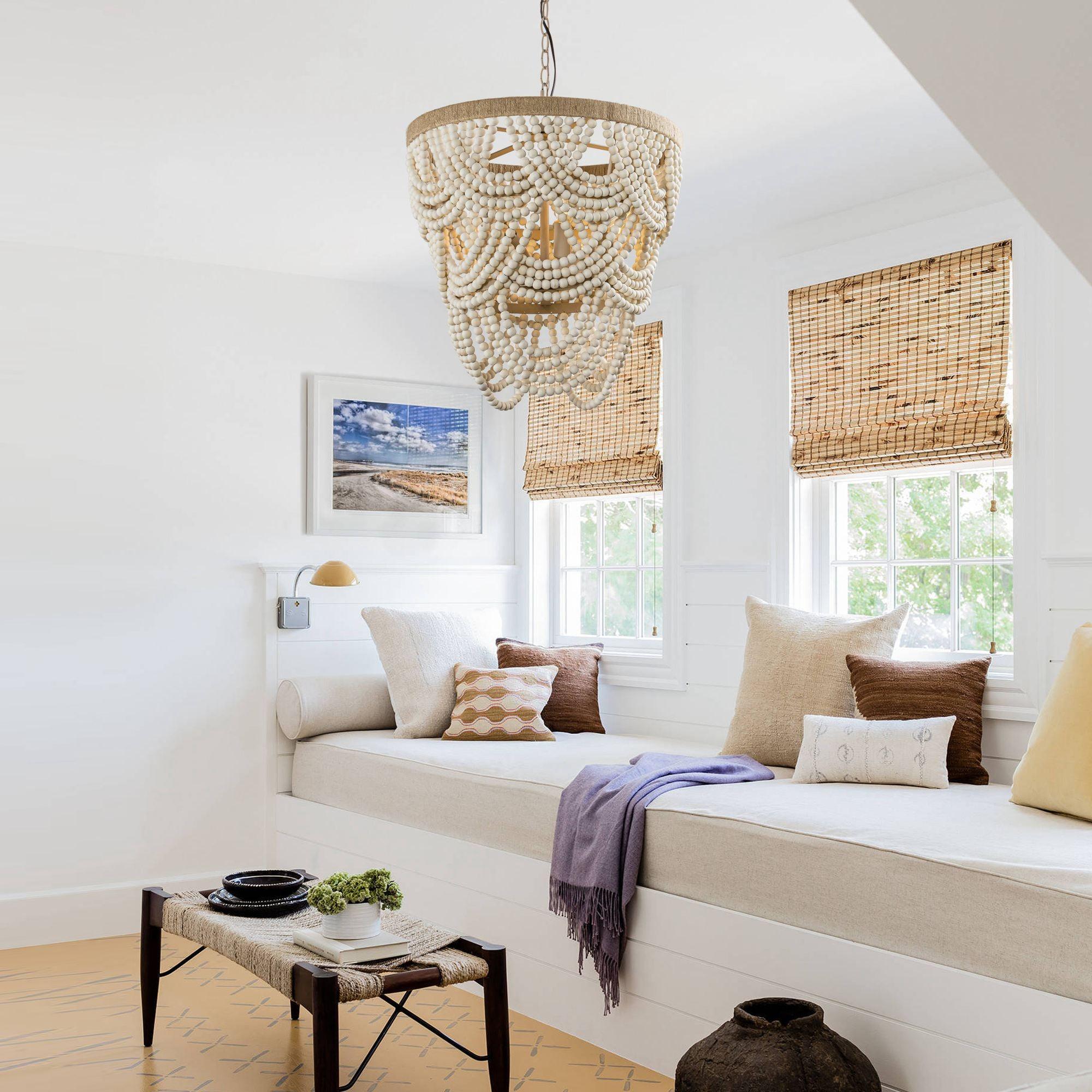 Hatfield 4-Light Bohemia Style Ombre Wood Beaded Tiered Chandelier - ParrotUncle