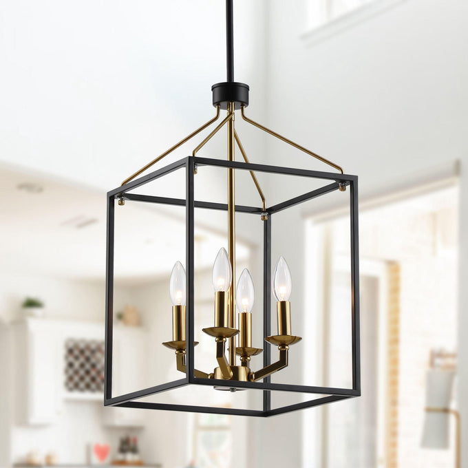 Haymarket 4-Light Matt Black and Golden Caged Chandelier - ParrotUncle