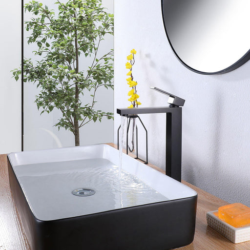 Matte Black 1-handle Single Hole WaterSense High-arc Bathroom Sink Faucet with Deck Plate - ParrotUncle