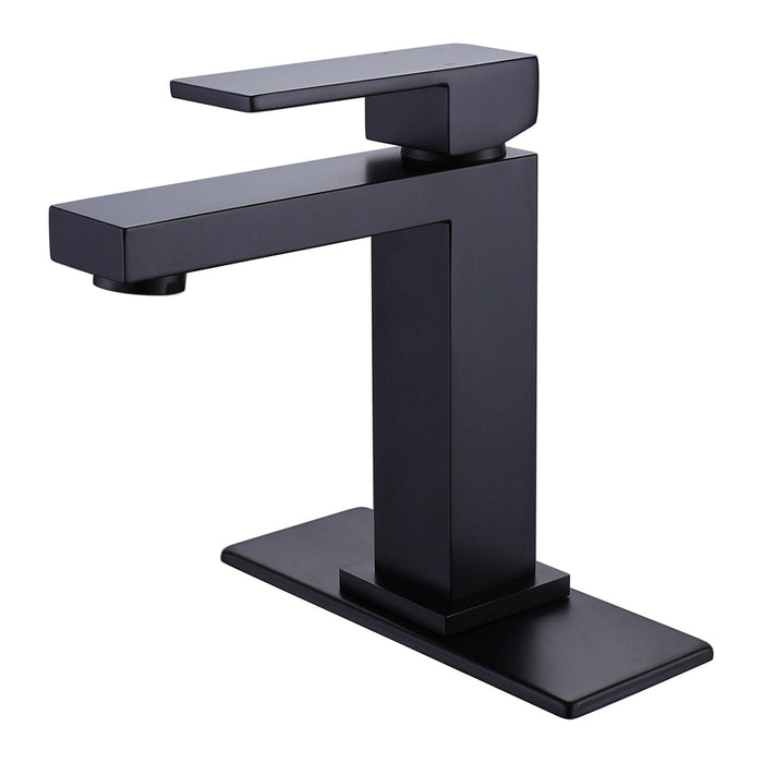 Matte Black 1-handle Single Hole WaterSense High-arc Bathroom Sink Faucet with Deck Plate - ParrotUncle