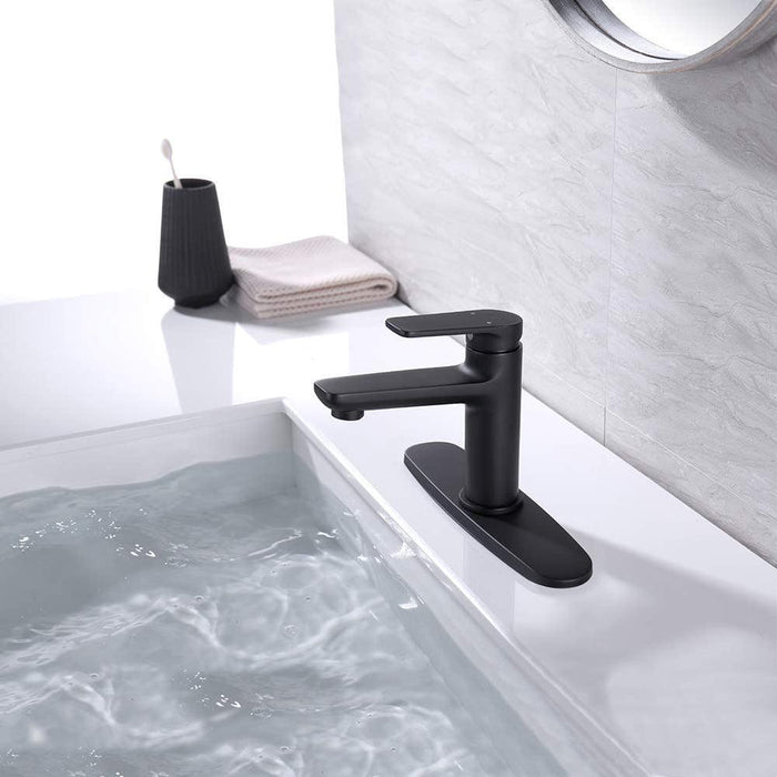 Parrot Uncle Matte Black 1-handle Single Hole WaterSense High-arc Bathroom Sink Faucet with Deck Plate - ParrotUncle