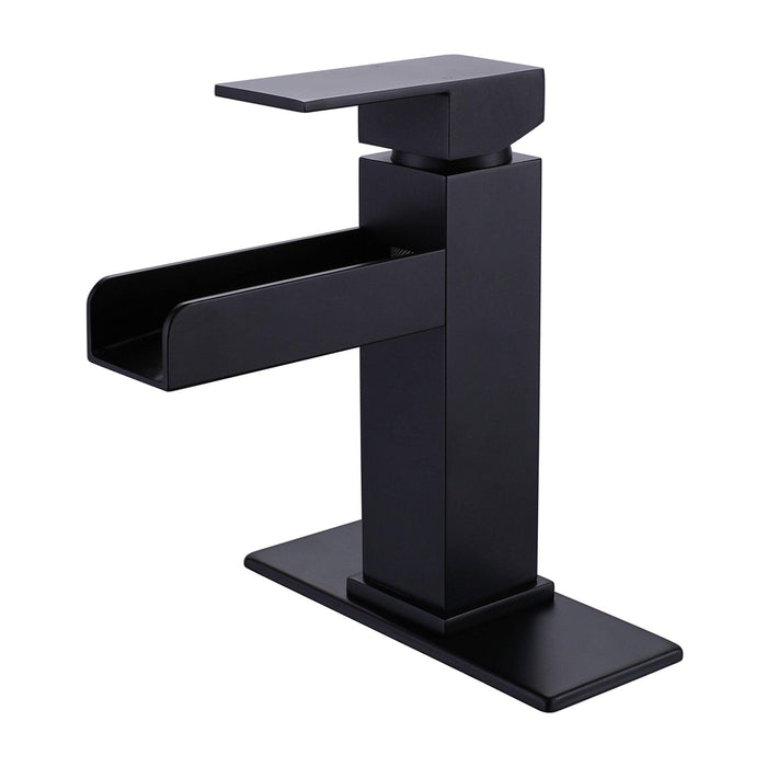 Parrot Uncle Matte Black 1-handle Single Hole WaterSense Waterfall Bathroom Sink Faucet with Deck Plate - ParrotUncle