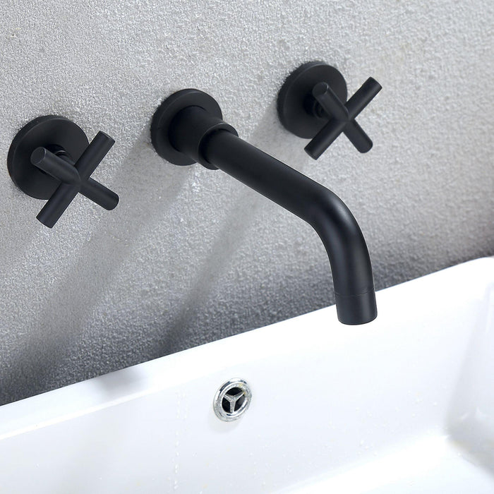 Parrot Uncle Matte Black 2-handle Wall-mount WaterSense High-arc Bathroom Sink Faucet - ParrotUncle