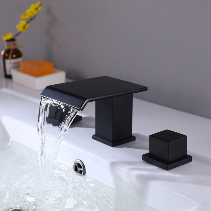 Parrot Uncle Matte Black 2-handle WaterSense Waterfall Bathroom Sink Faucet - ParrotUncle