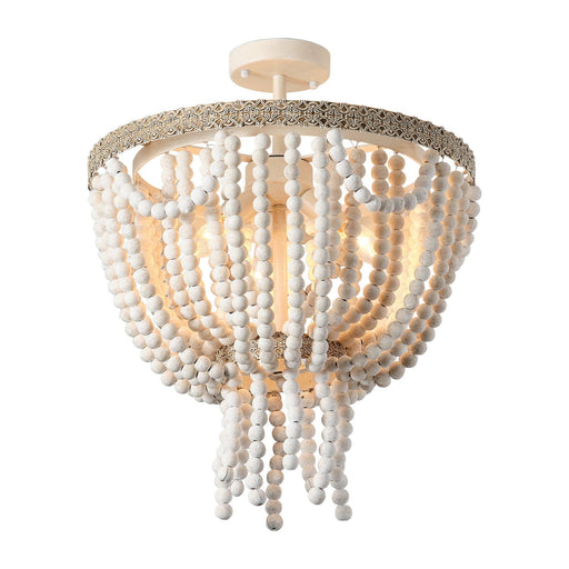 Seguis 3-Light Weathered White Chandelier with Wood Beads - ParrotUncle